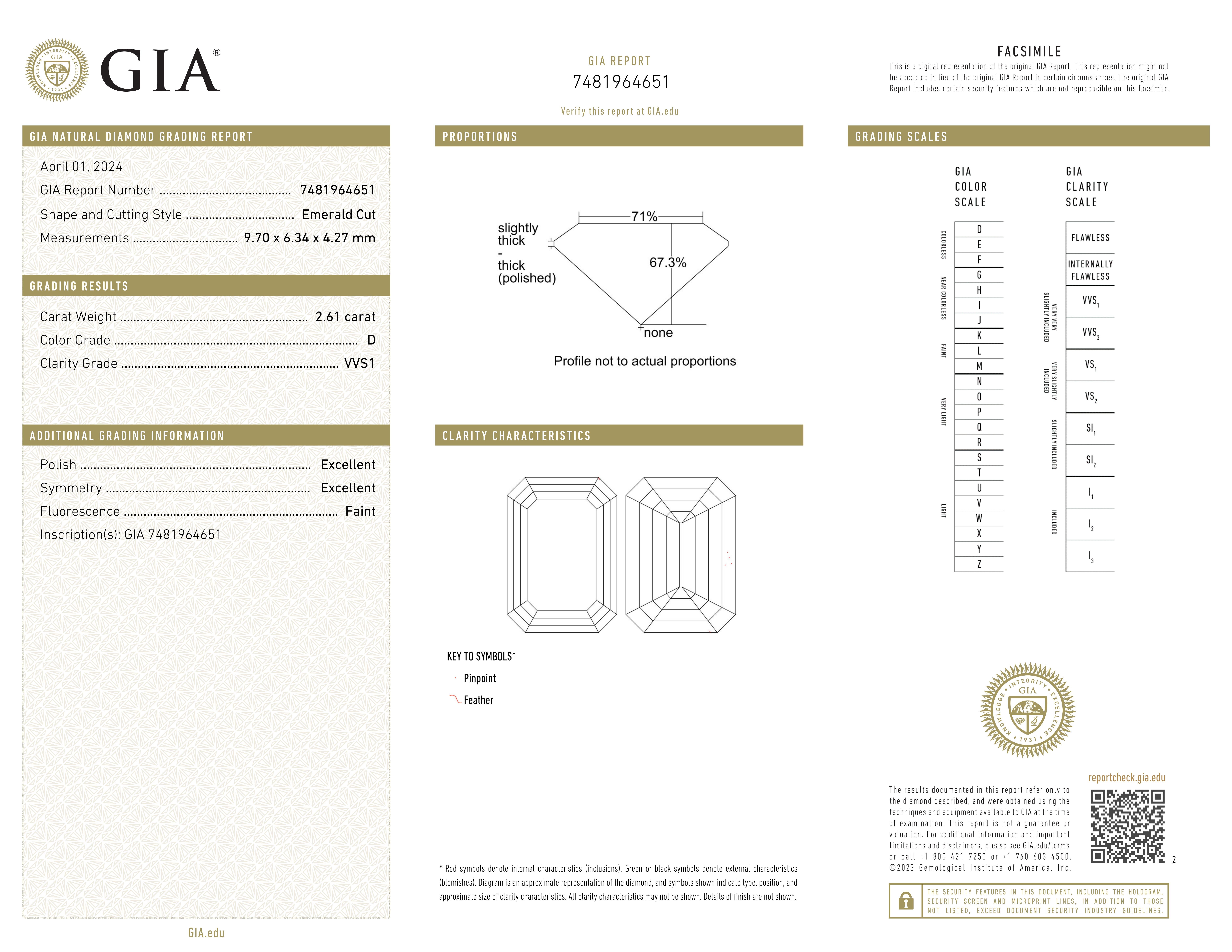 GIA Certified 2.61 Emerald Cut Diamond Ring Contemporáneo en venta