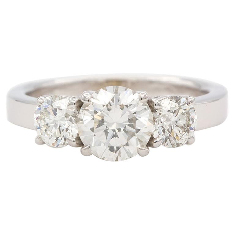 GIA Certified 3 Stone 14k White Gold & Round Brilliant Diamond Engagement Ring