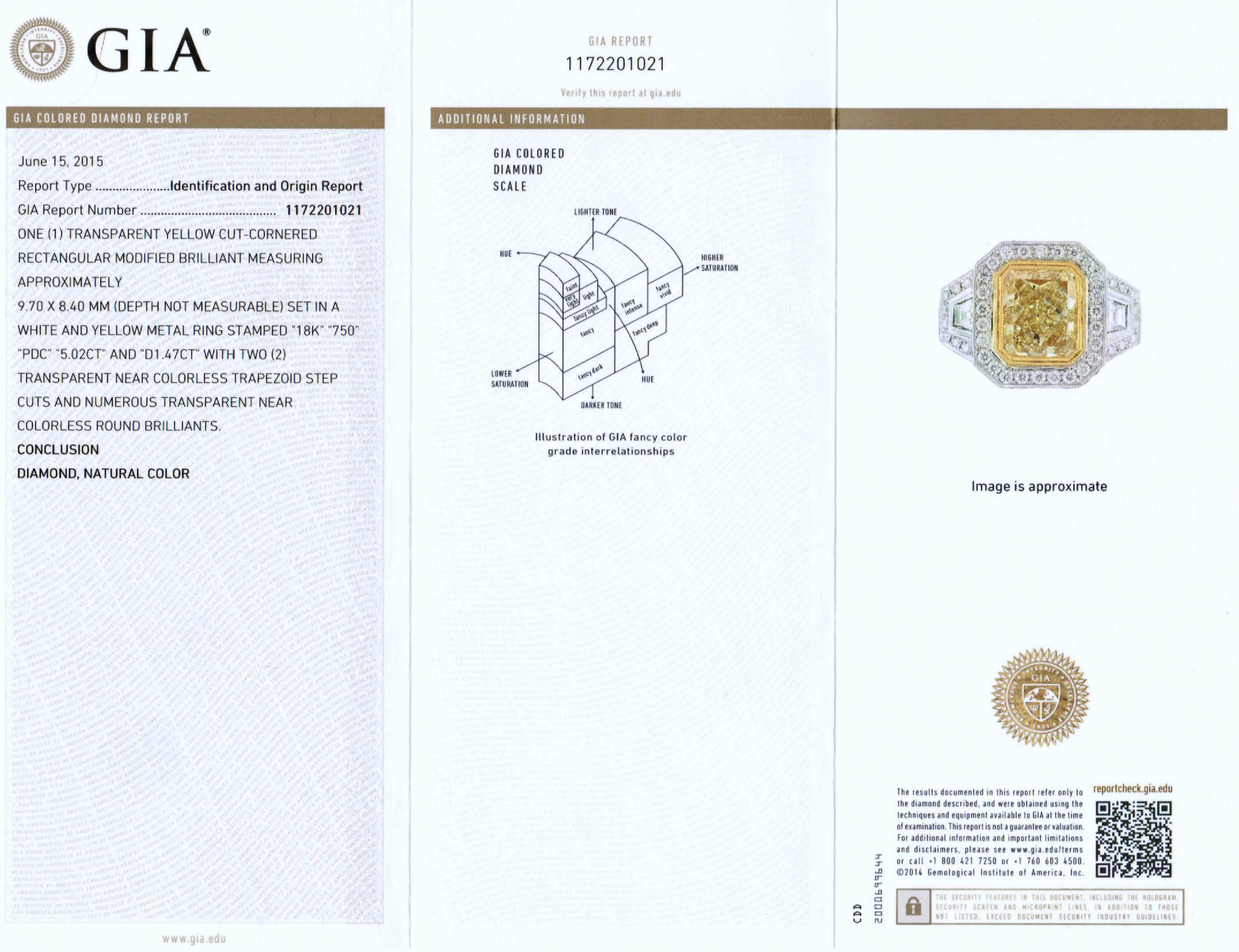 Women's GIA Certified, 3-Stone Natural Yellow Diamond and White Diamond Fashion Ring For Sale
