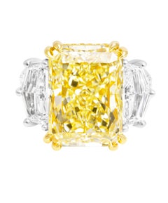 GIA Certified 3-Stone Ring with 11.18ct Fancy Light Yellow VVS2 Radiant Cut