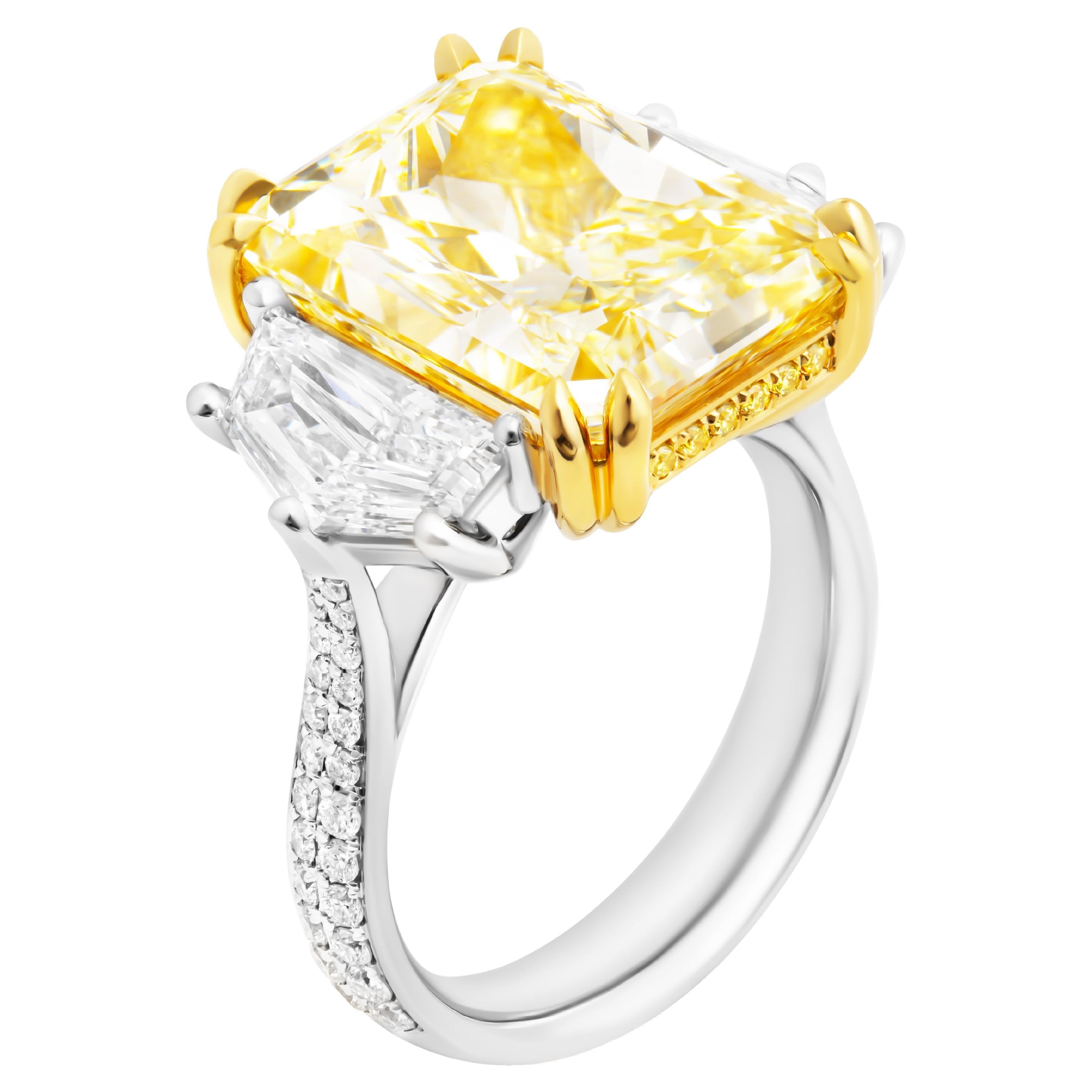 GIA Certified 3-Stone Ring with 11.18ct Fancy Light Yellow VVS2 Radiant Cut