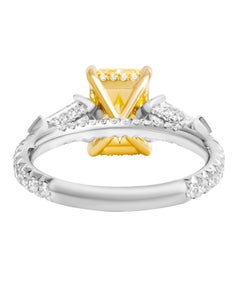 GIA Certified 3 Stone Ring with 2.02ct Fancy Light Yellow Radiant Cut