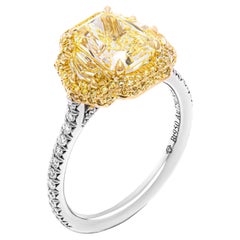 GIA Certified 3 Stone Ring with 2.14ct Fancy Light Yellow Radiant