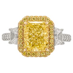GIA Certified 3-Stone Ring with 3.04ct Fancy Light Yellow VS2 Radiant