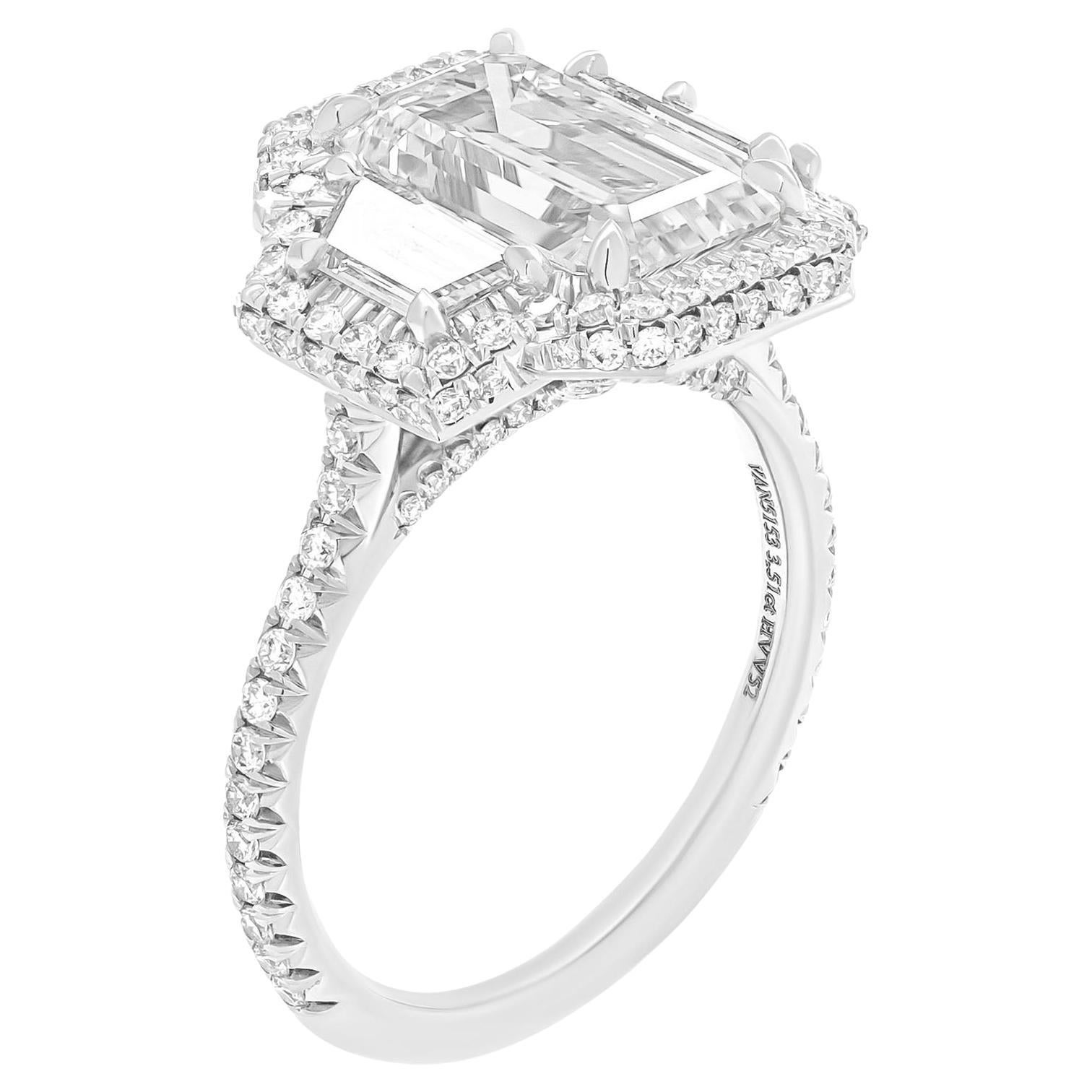 GIA Certified 3-Stone Ring with 3.51ct H VVS2 Emerald Cut
