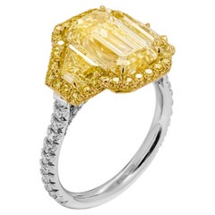 GIA Certified 3-Stone Ring with 3.53ct W to X Range VVS1 Emerald Shape Diamond