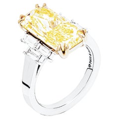 GIA Certified 3 Stone Ring with 5.00ct Fancy Light Yellow Radiant Cut