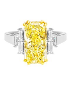 GIA Certified 3 Stone Ring with 5.00ct Fancy Light Yellow Radiant Cut