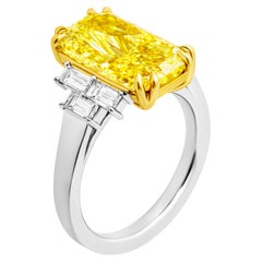 GIA-zertifizierter 3 Steinring mit 5,00 Karat ausgefallenem hellgelbem Strahlenschliff