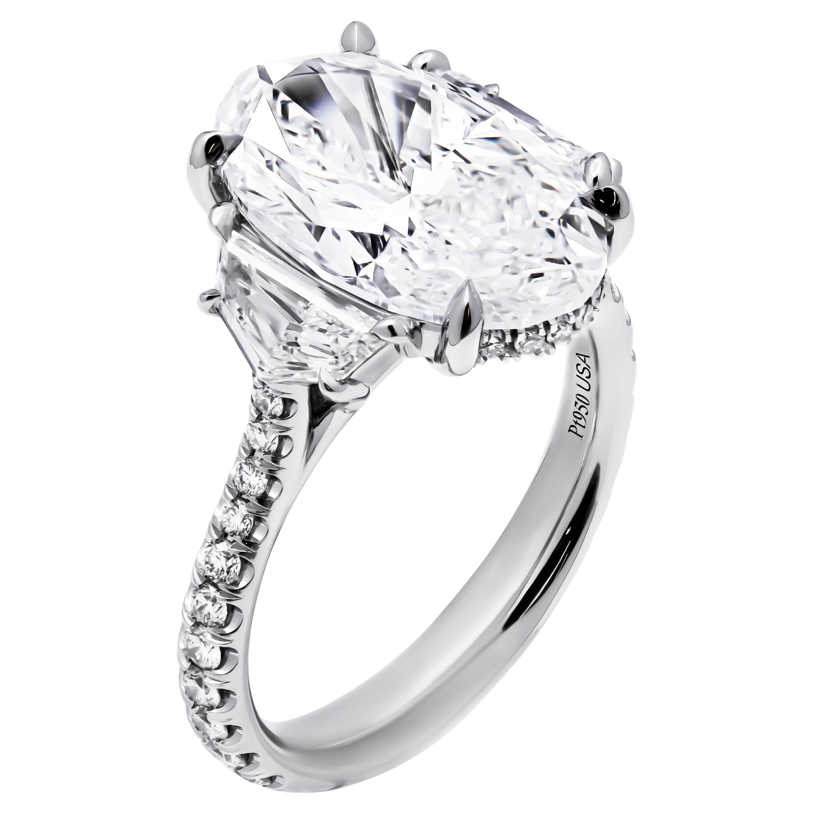 GIA Certified 3 Stone Ring with 5.03ct Oval Diamond