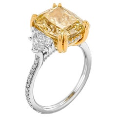 GIA Certified 3-Stone Ring with 6.01ct, Fancy Brownish Yellow SI1 Cushion