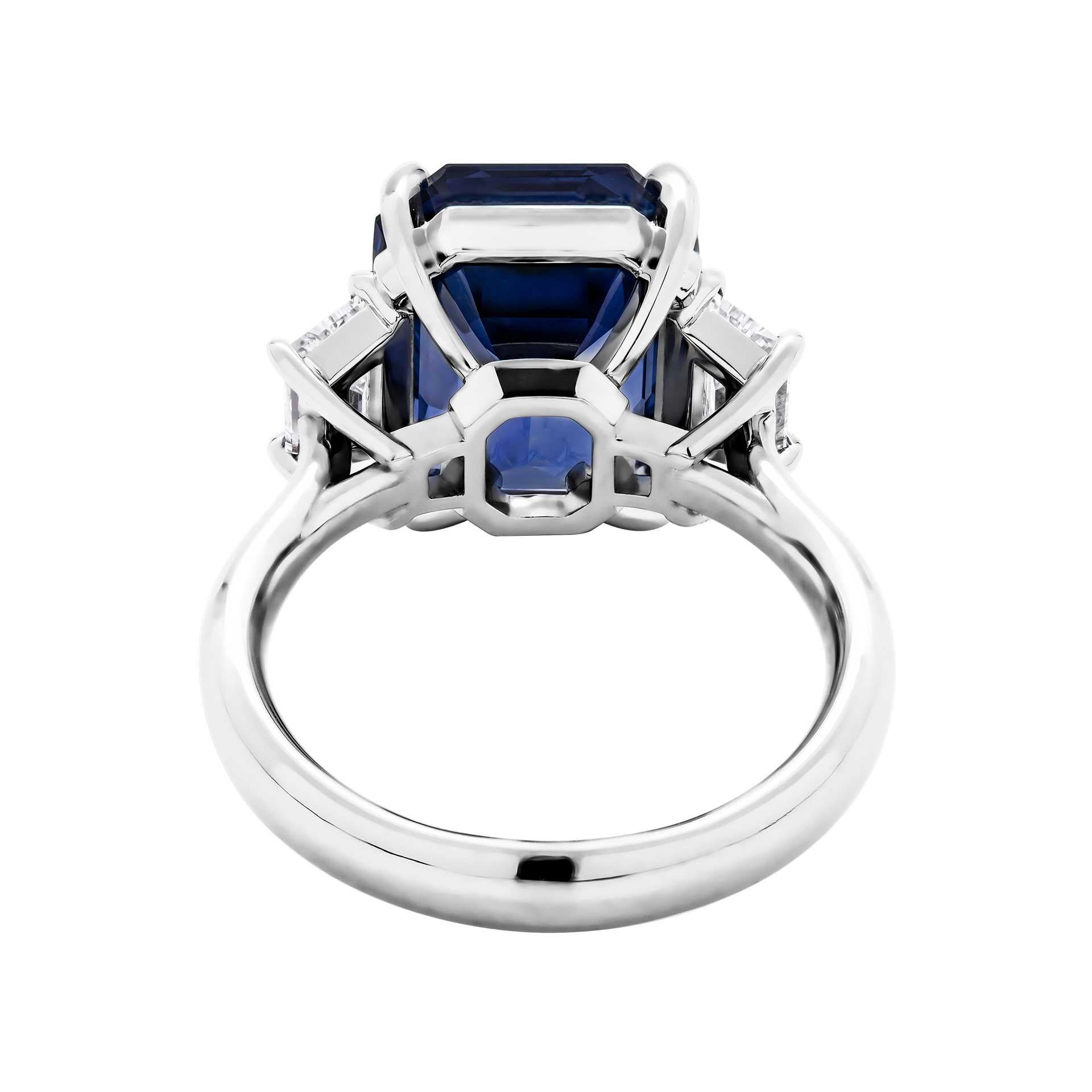 Modern GIA Certified 3 Stone Ring with Blue Sapphire