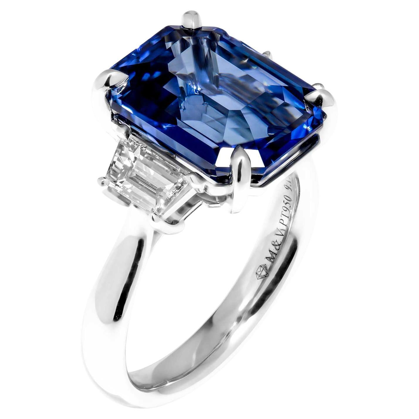 GIA Certified 3 Stone Ring with Blue Sapphire