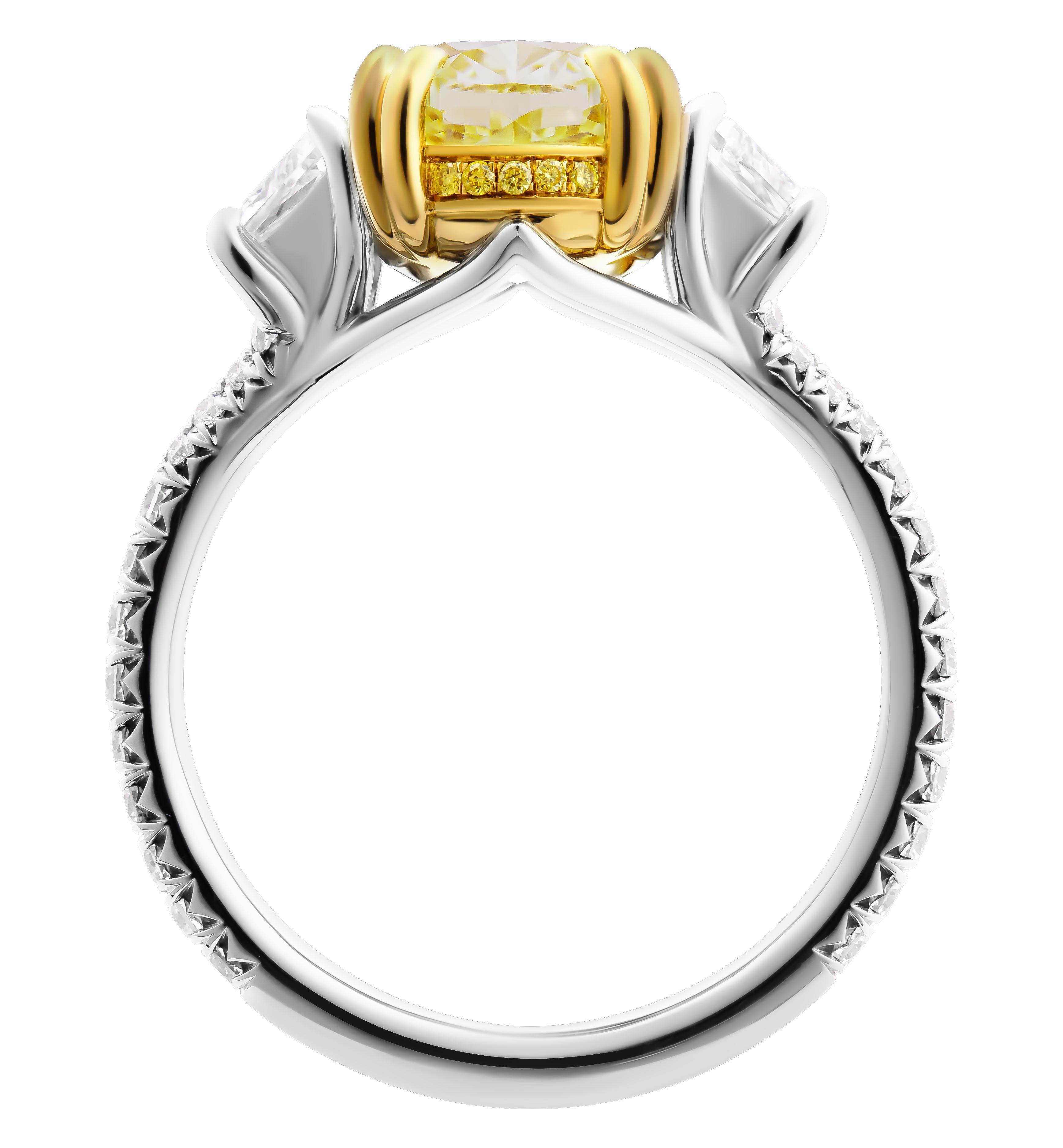 Oval Cut GIA Certified 3 Stone Ring with Fancy Light Yellow Oval Diamond For Sale