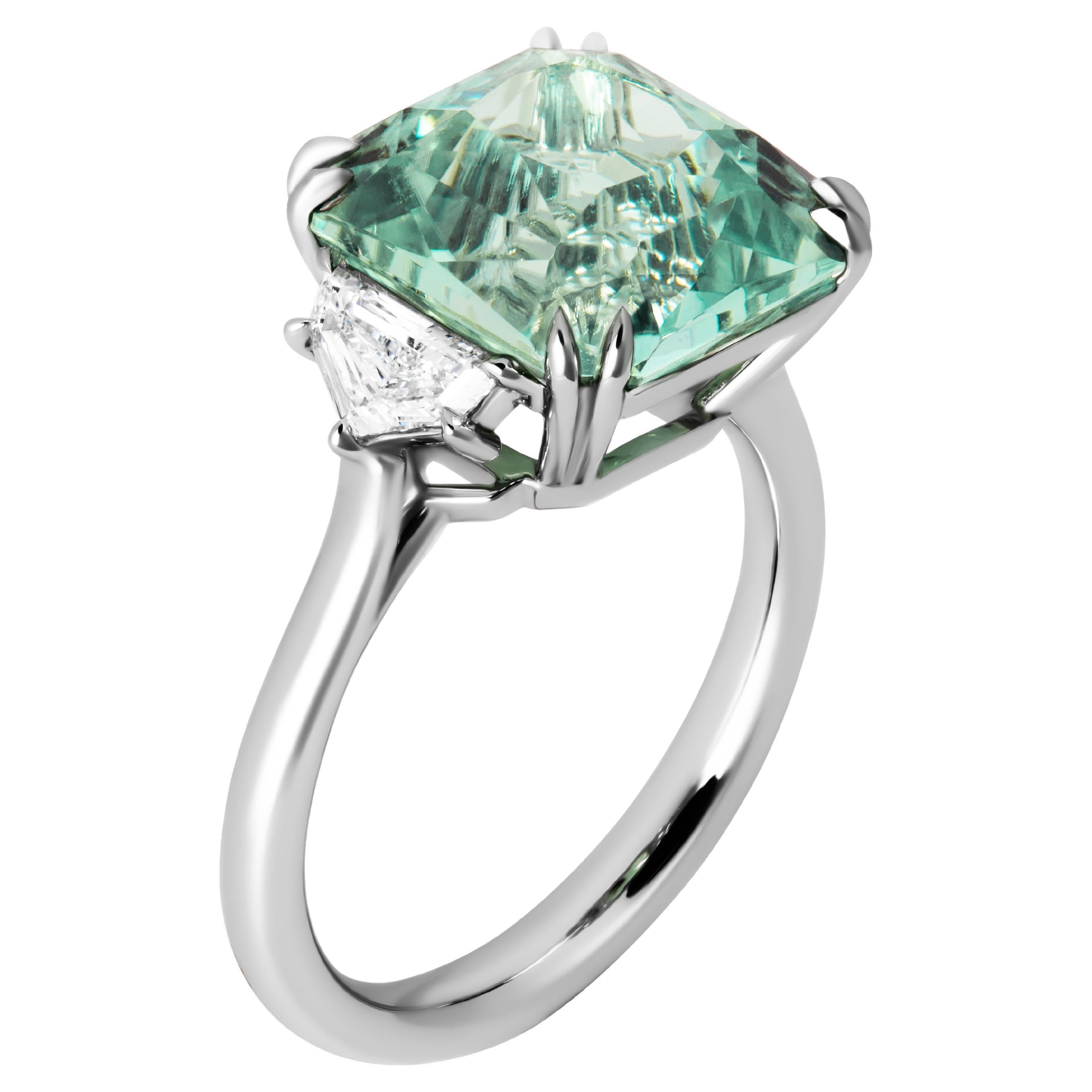 Anello con 3 pietre certificate GIA e Toumaline alla menta in vendita