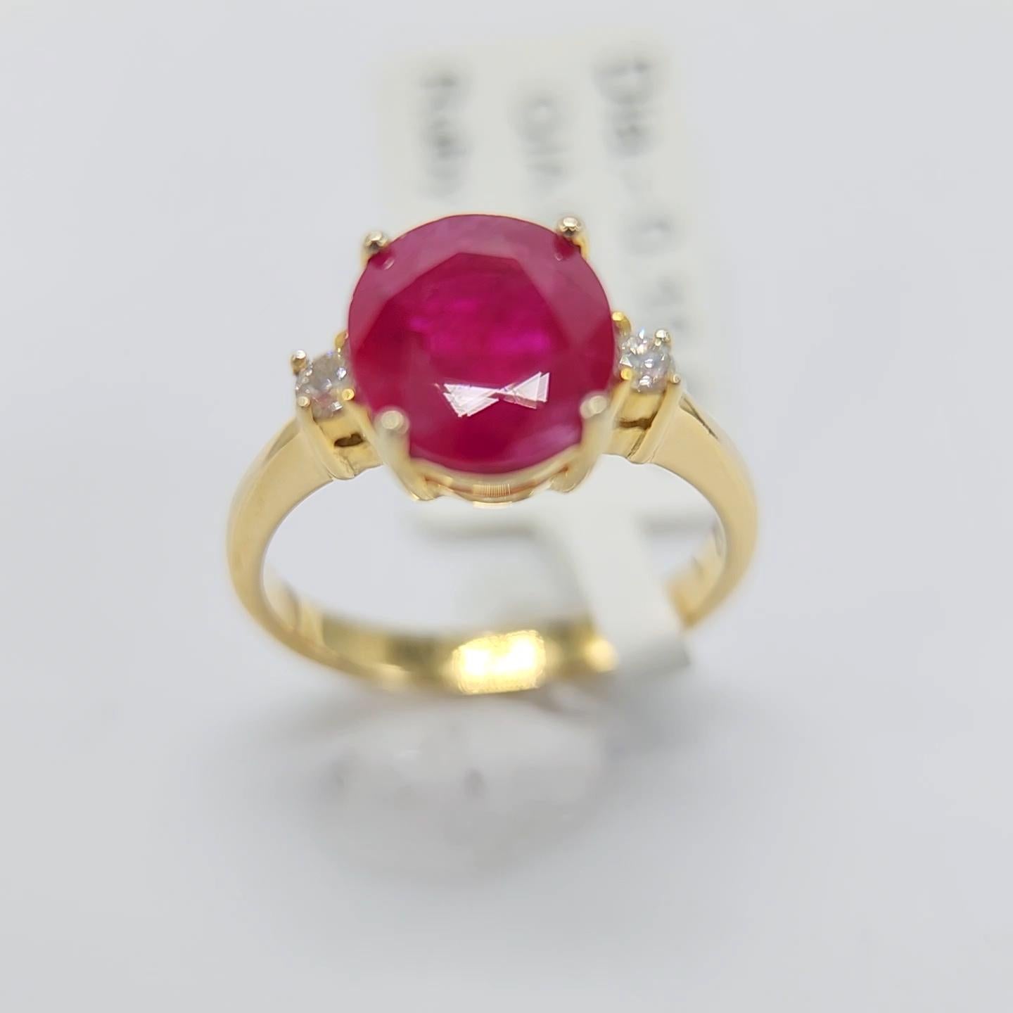 GIA Certified 3.0 Carat Burma Ruby Ring 18 Karat Yellow Gold, Oval Shape Ruby For Sale 6