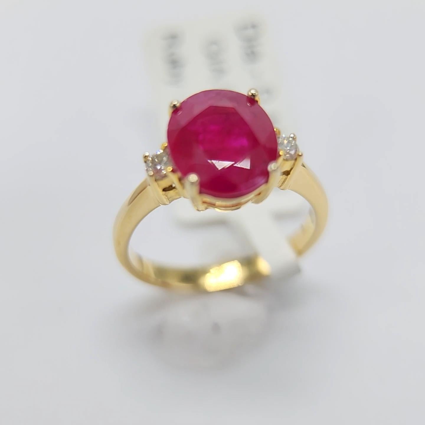 GIA Certified 3.0 Carat Burma Ruby Ring 18 Karat Yellow Gold, Oval Shape Ruby For Sale 7
