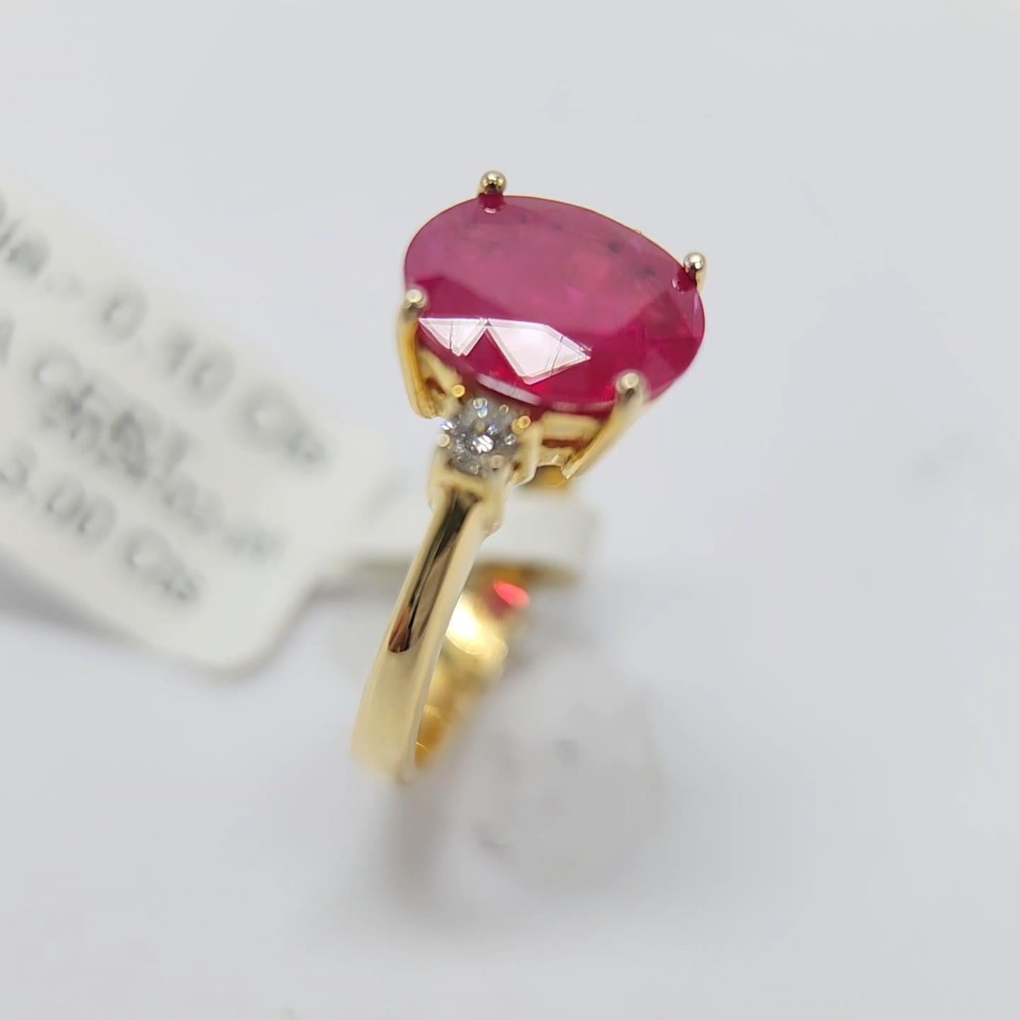 GIA Certified 3.0 Carat Burma Ruby Ring 18 Karat Yellow Gold, Oval Shape Ruby For Sale 9