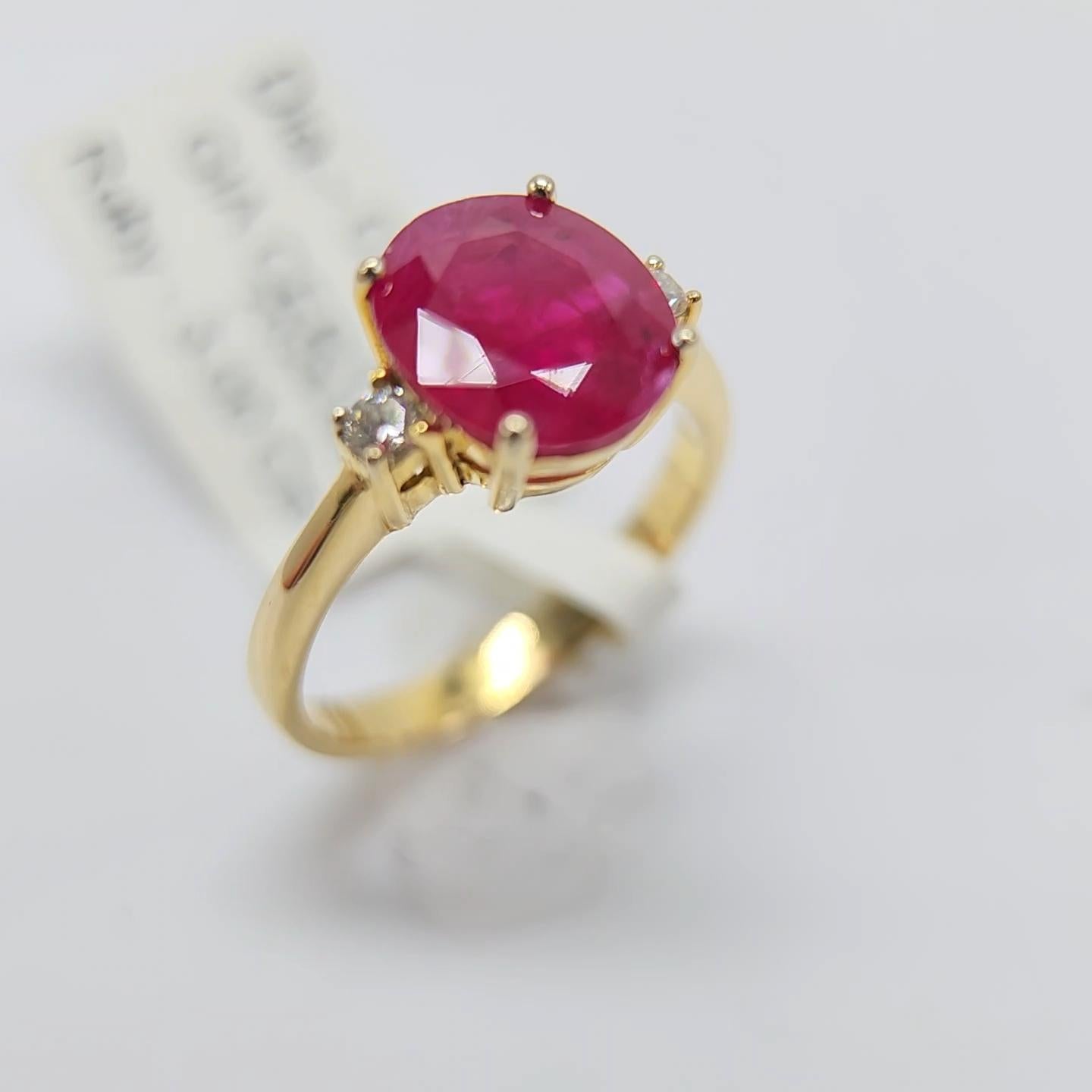 GIA Certified 3.0 Carat Burma Ruby Ring 18 Karat Yellow Gold, Oval Shape Ruby For Sale 10
