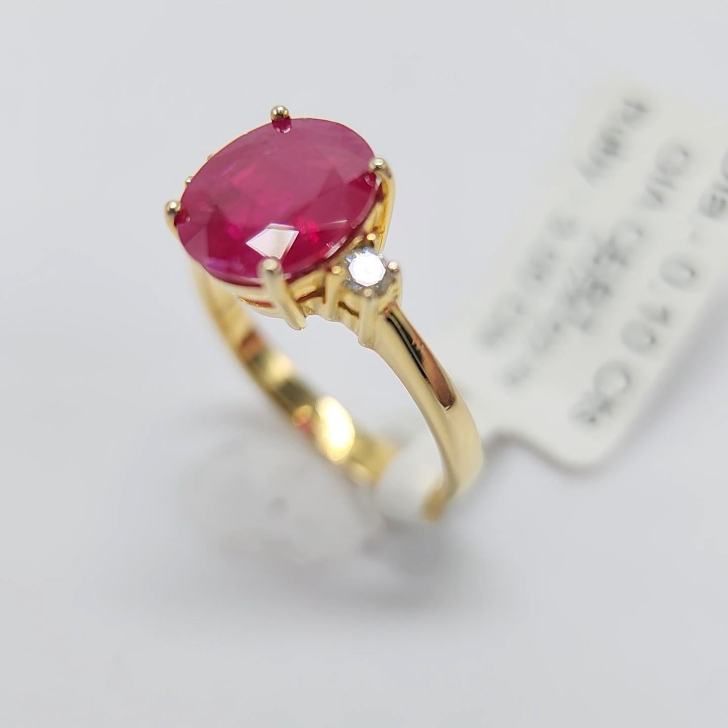 GIA Certified 3.0 Carat Burma Ruby Ring 18 Karat Yellow Gold, Oval Shape Ruby For Sale 11