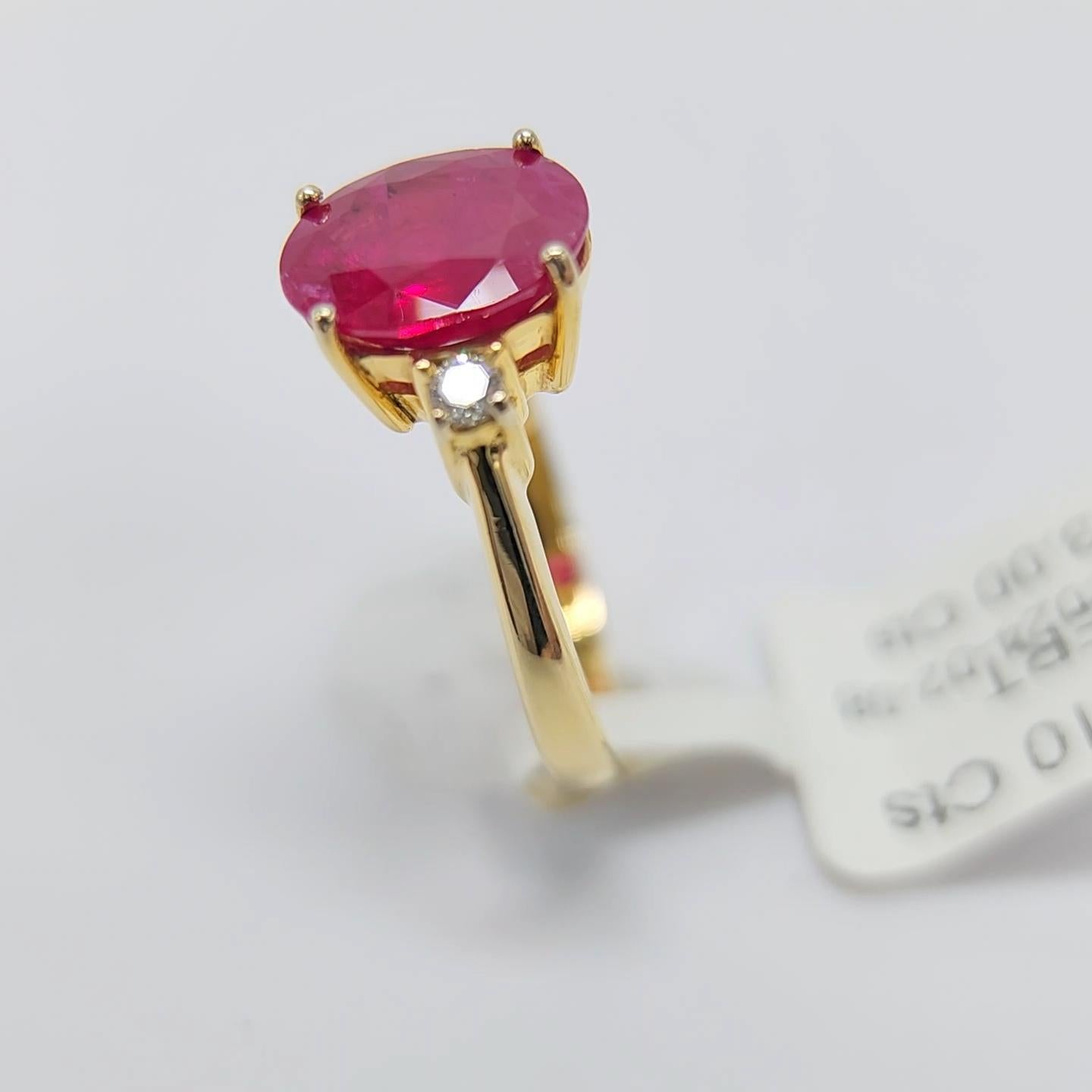 GIA Certified 3.0 Carat Burma Ruby Ring 18 Karat Yellow Gold, Oval Shape Ruby For Sale 12