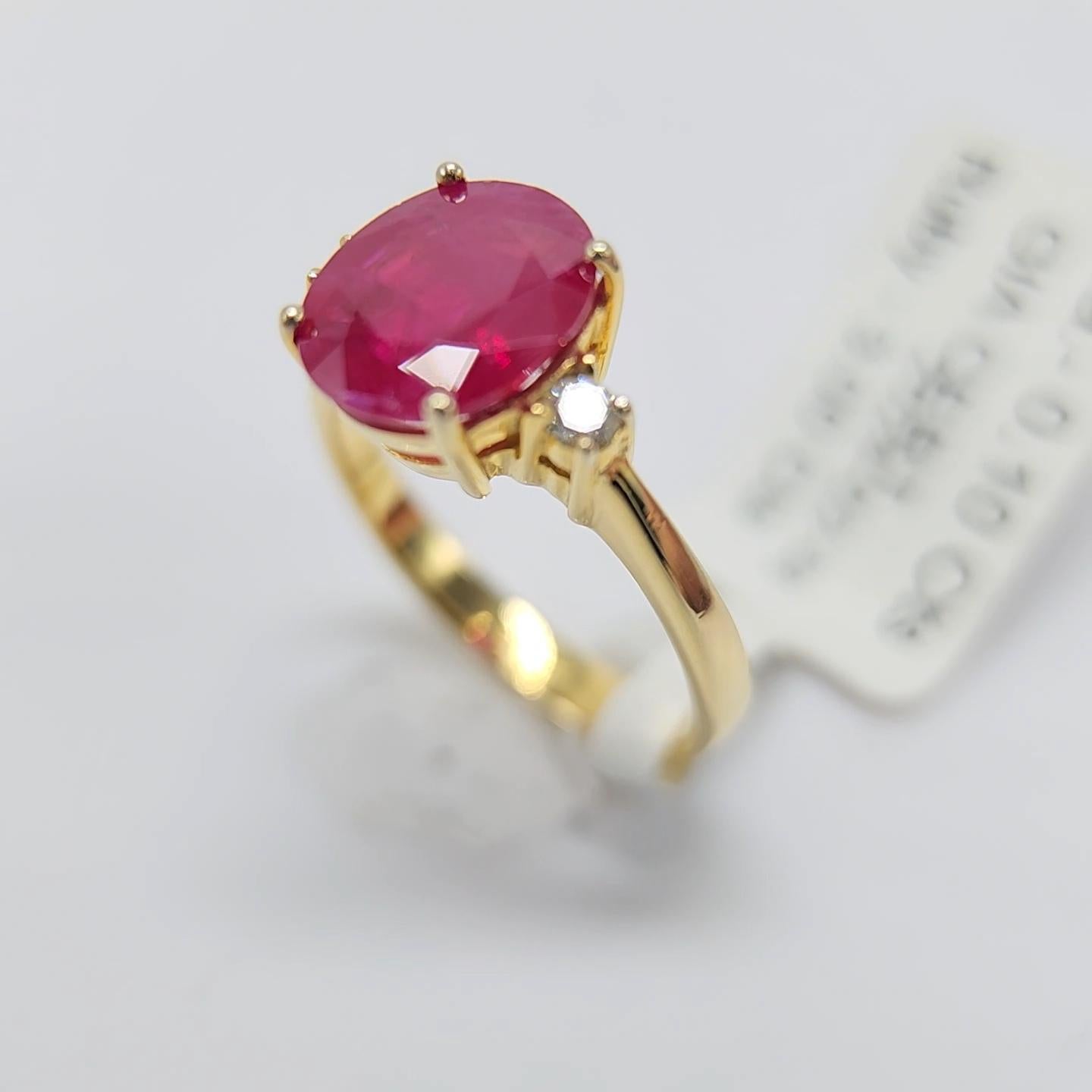 GIA Certified 3.0 Carat Burma Ruby Ring 18 Karat Yellow Gold, Oval Shape Ruby For Sale 13