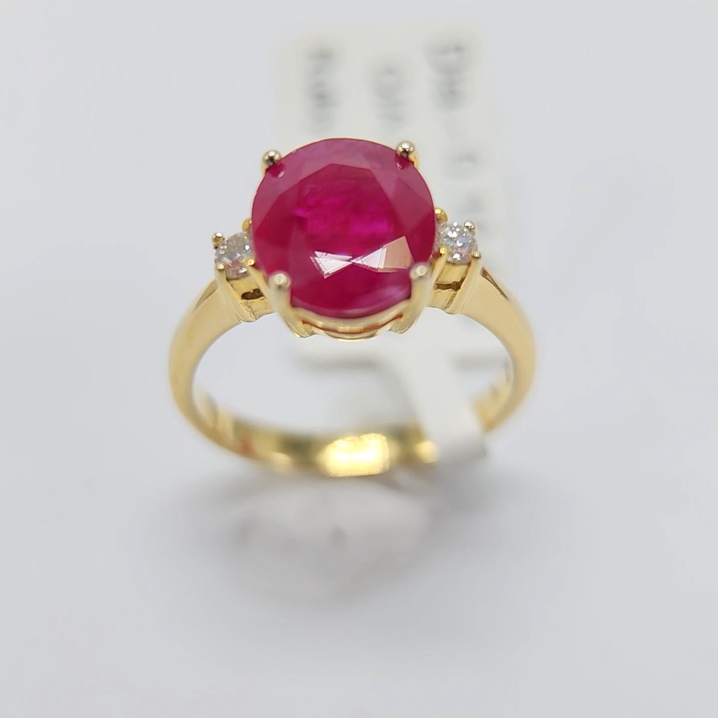 GIA Certified 3.0 Carat Burma Ruby Ring 18 Karat Yellow Gold, Oval Shape Ruby For Sale 14