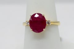 GIA Certified 3.0 Carat Burma Ruby Ring 18 Karat Yellow Gold, Oval Shape Ruby