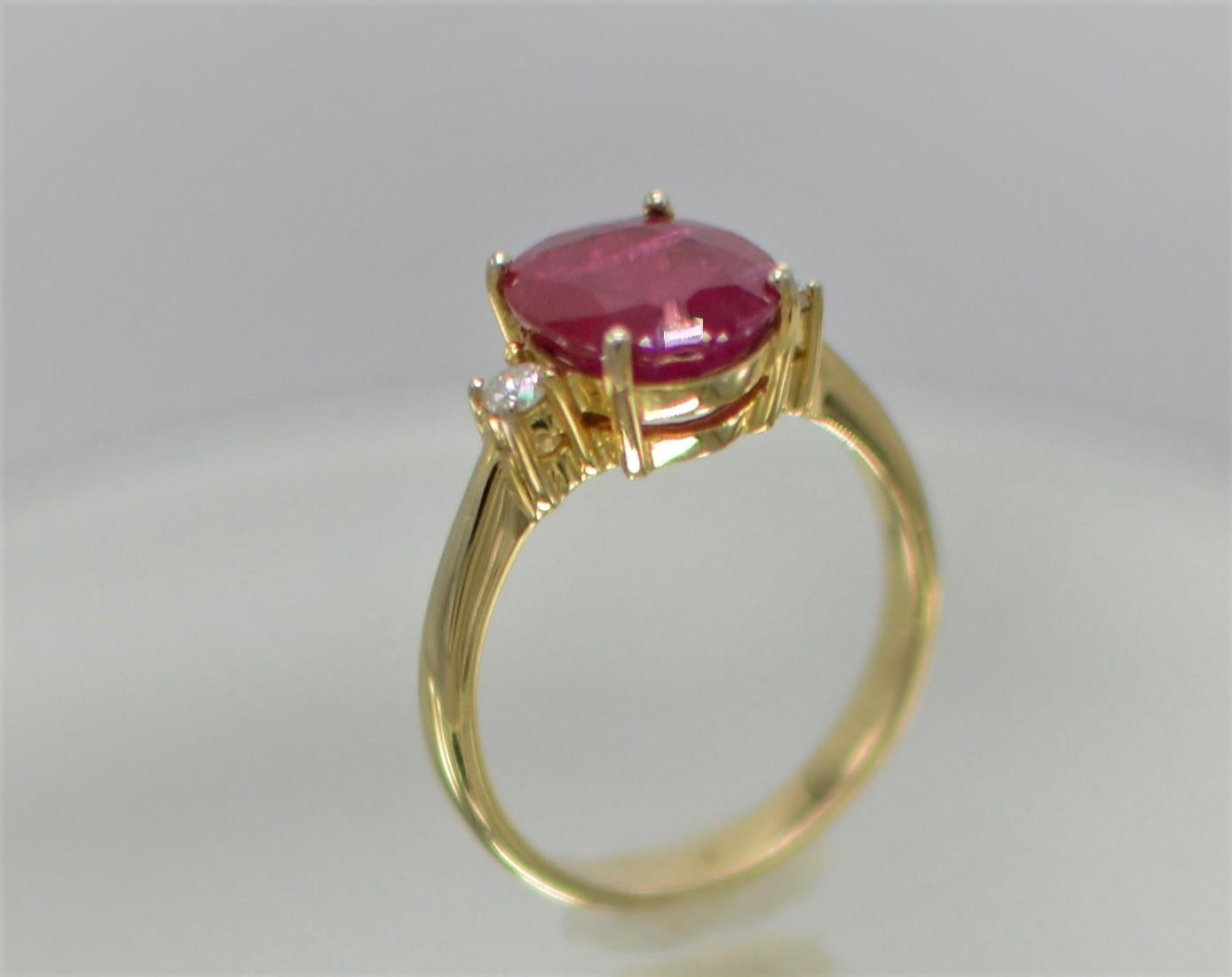 Women's GIA Certified 3.0 Carat Burma Ruby Ring 18 Karat Yellow Gold, Oval Shape Ruby For Sale