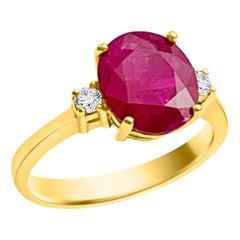 Retro GIA Certified 3.0 Carat Burma Ruby Ring 18 Karat Yellow Gold, Oval Shape Ruby