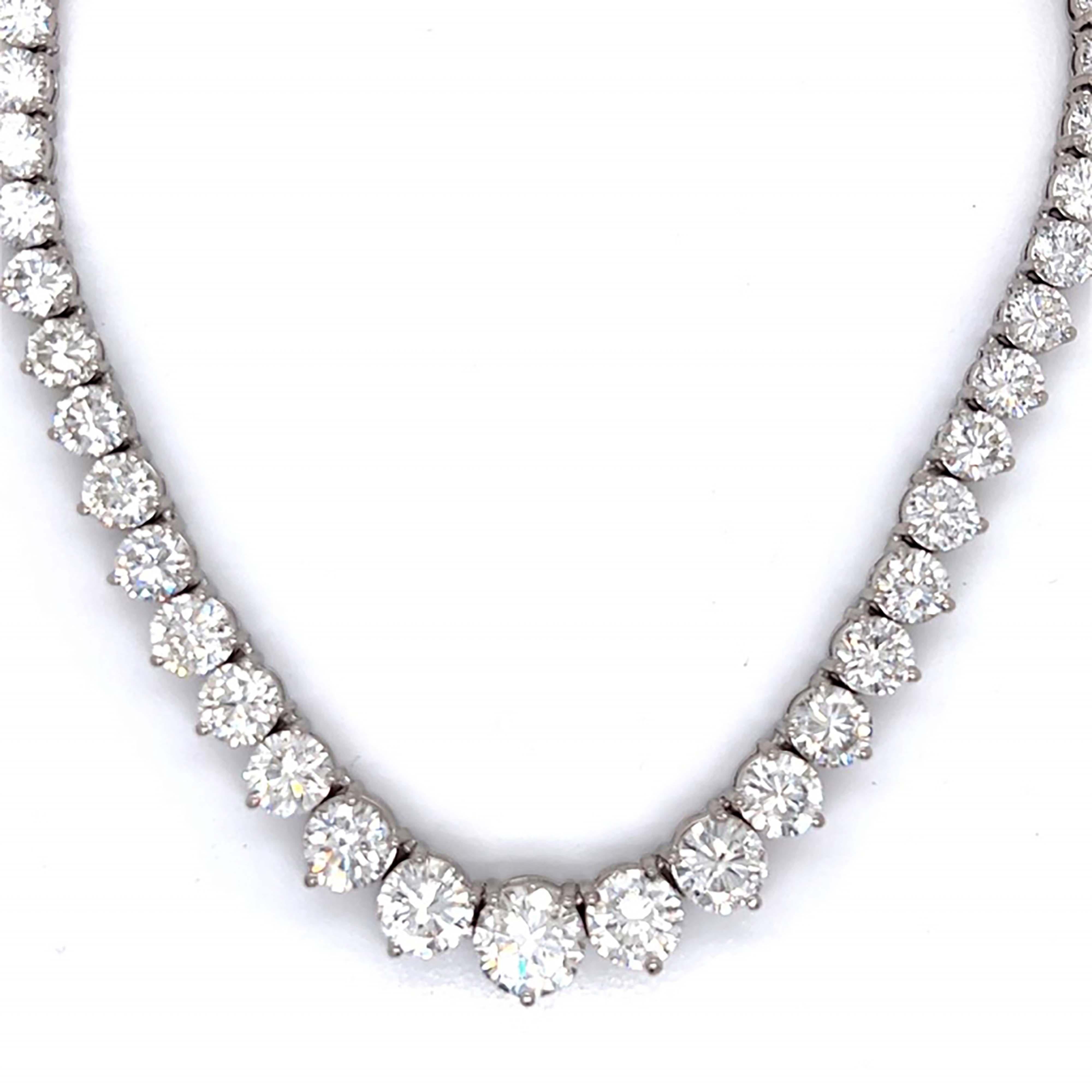 Behold an extraordinary piece of magnificence with this GIA certified 30-carat diamond tennis necklace. Each facet of this opulent necklace is a testament to exquisite craftsmanship and timeless beauty.

Glistening at the heart of this masterpiece