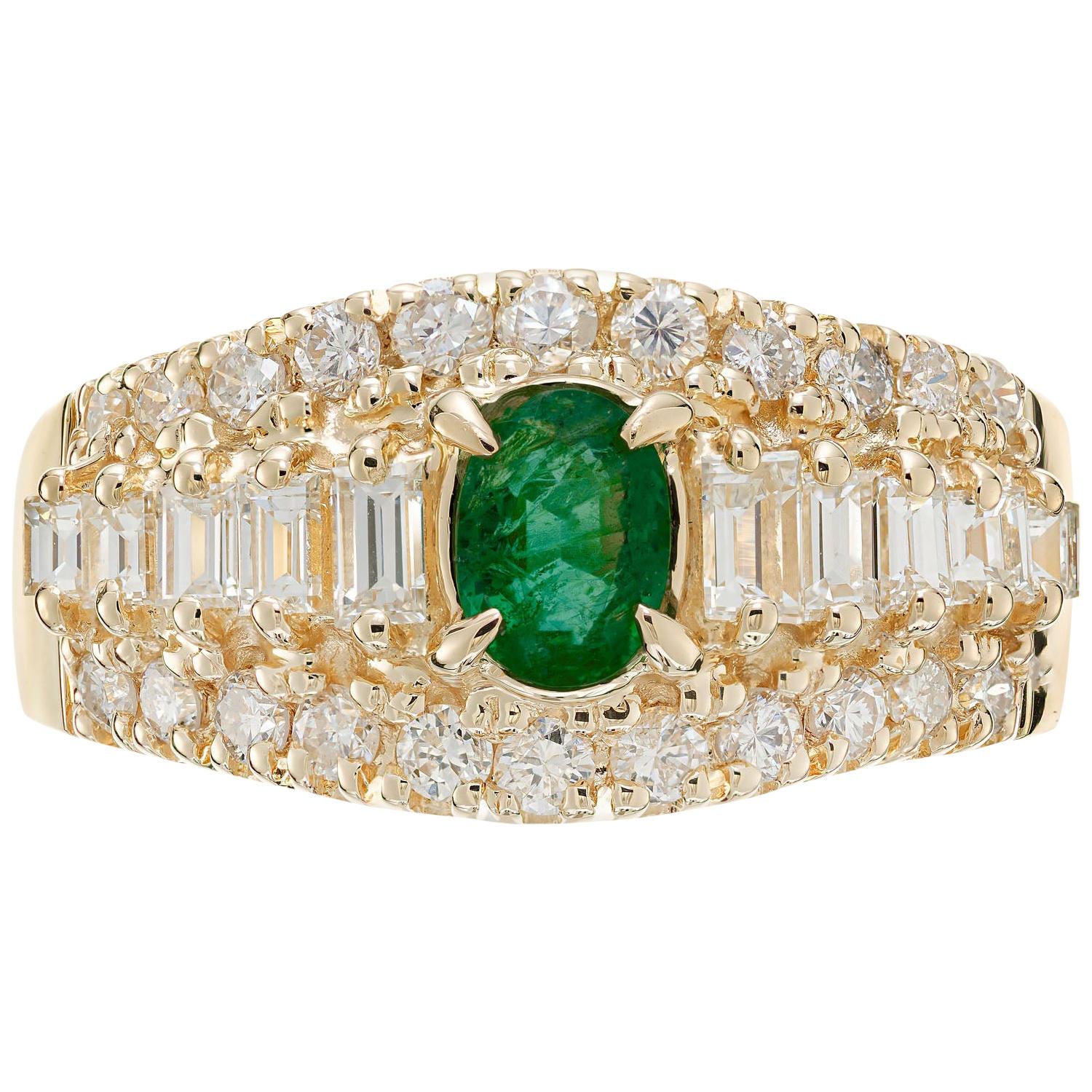 GIA Certified .30 Carat Emerald Diamond Yellow Gold Engagement Ring For Sale