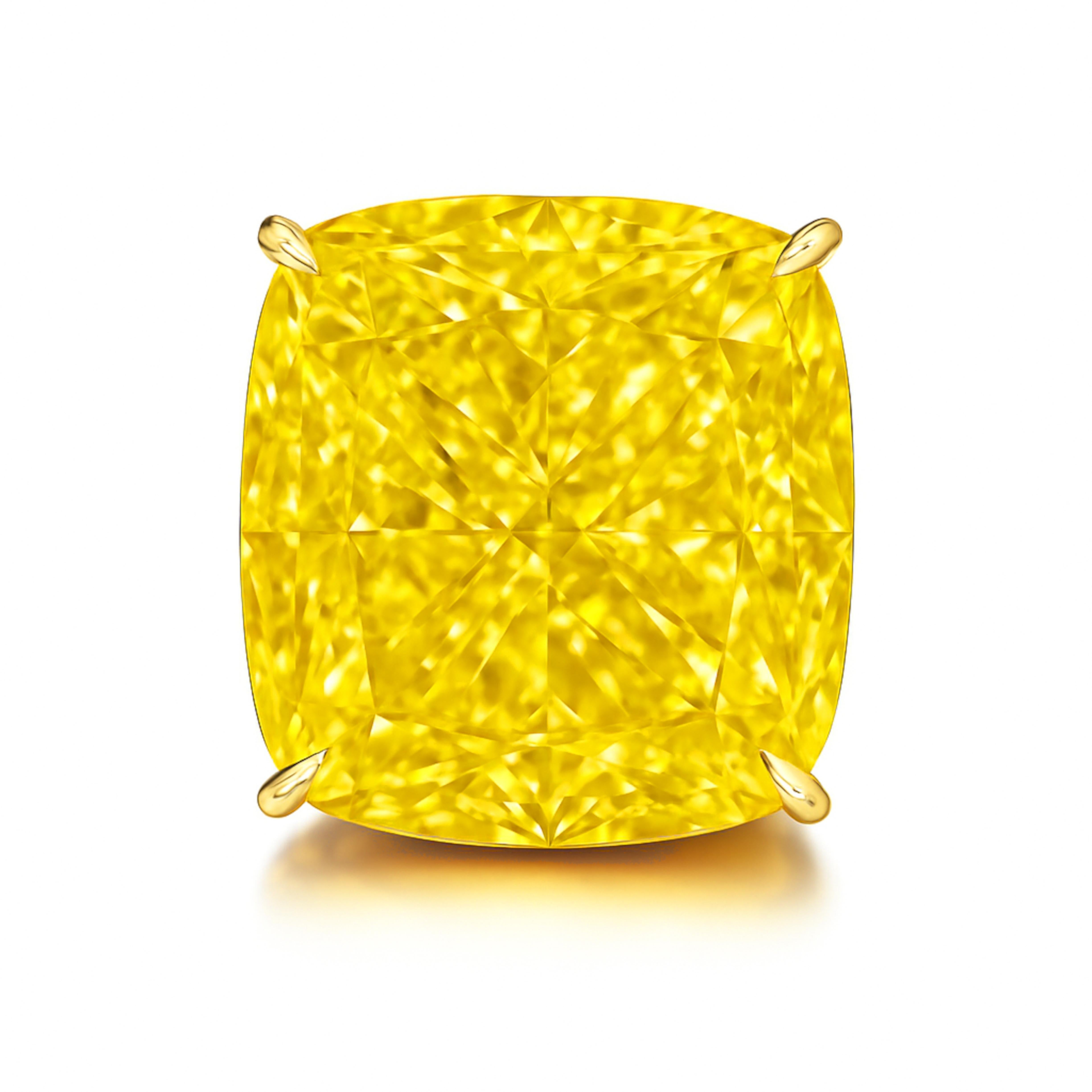 Taille coussin Bague en diamant jaune fantaisie taille coussin certifiée GIA de 30 carats en vente