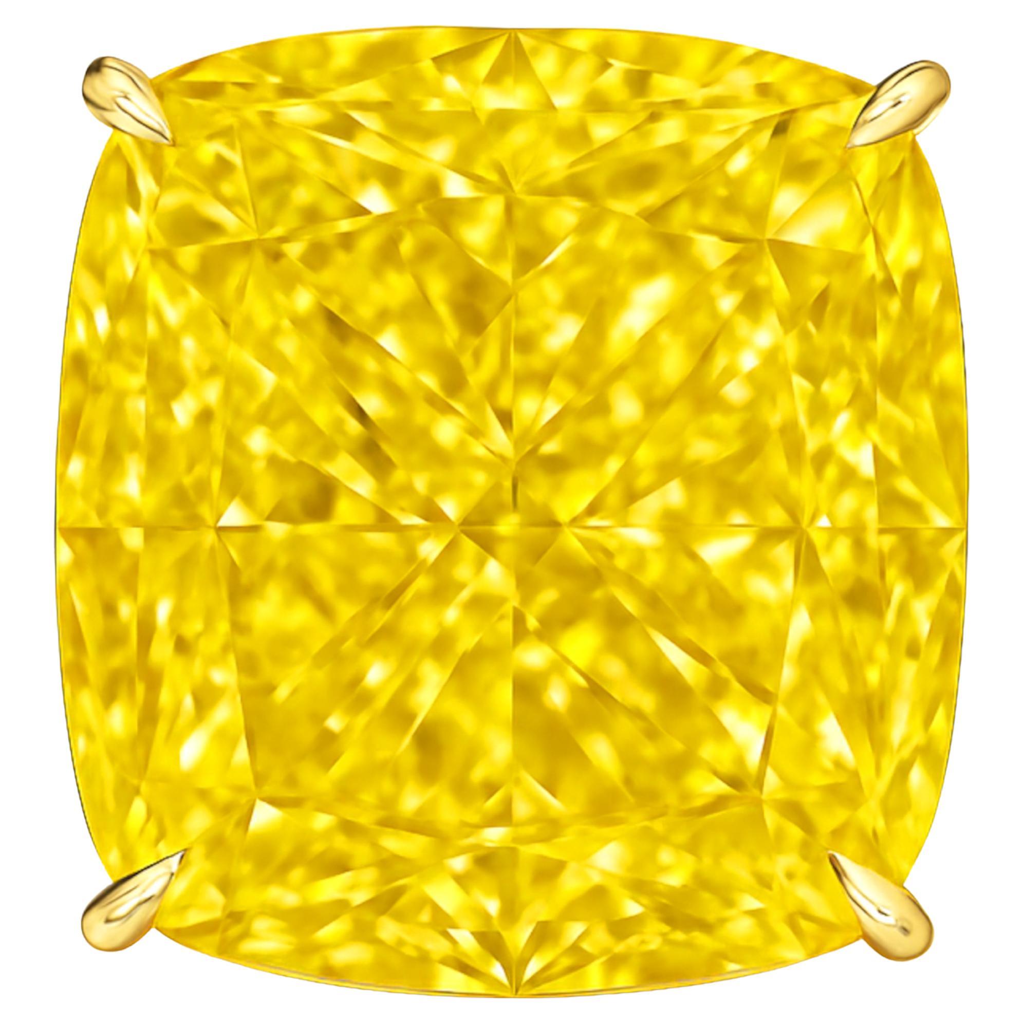 Bague en diamant jaune fantaisie taille coussin certifiée GIA de 30 carats en vente