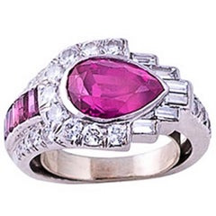 GIA Certified 3.0 Carat UNTREATED Burmese Ruby Diamond Platinum Art Deco Ring