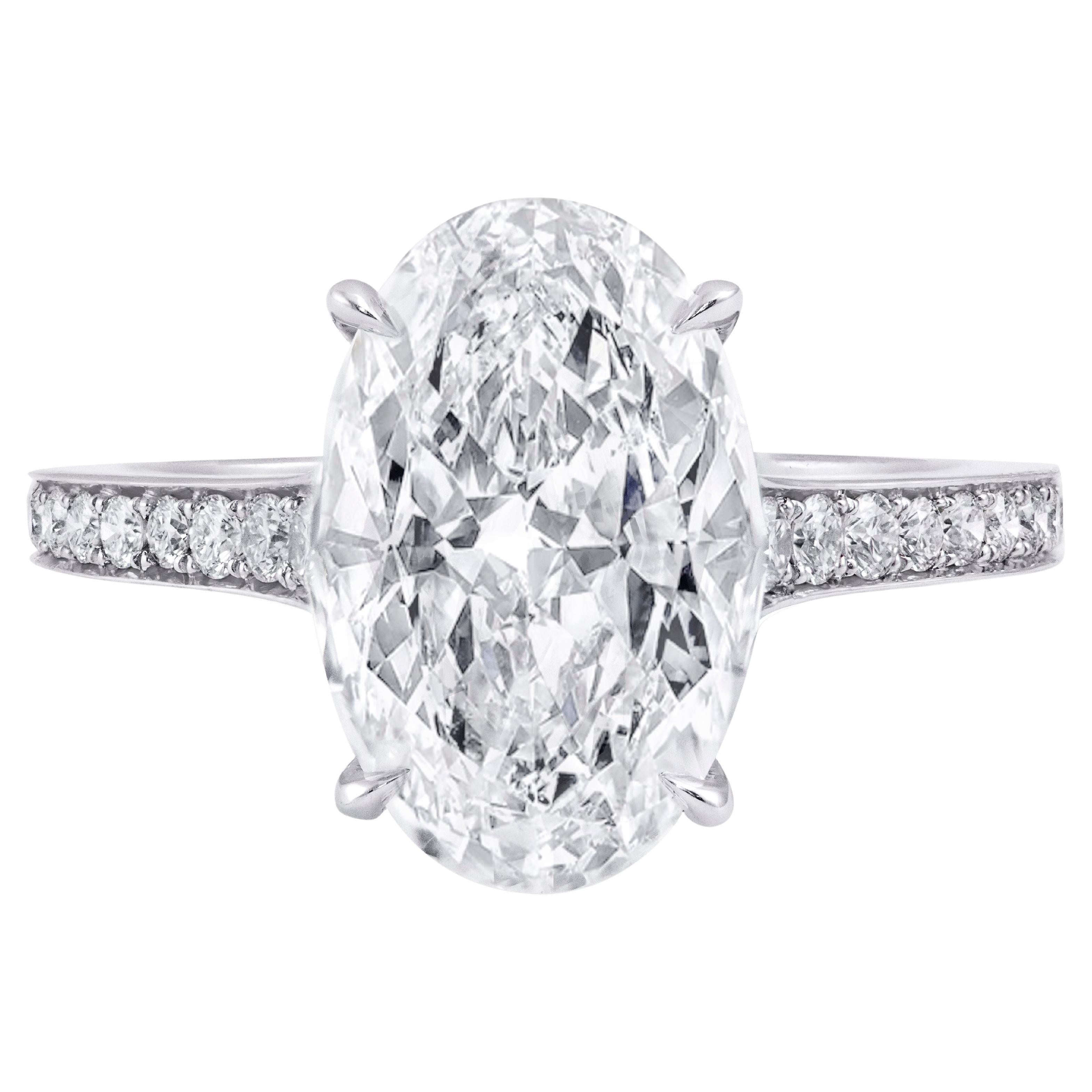 GIA Certified 3.0 Carats Oval Cut Diamond Engagement Ring with side stones