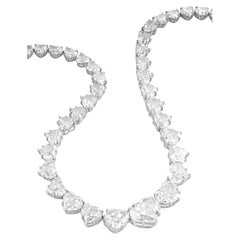GIA Certified 40 Ct. Heart Shape Riviera Tennis Necklace