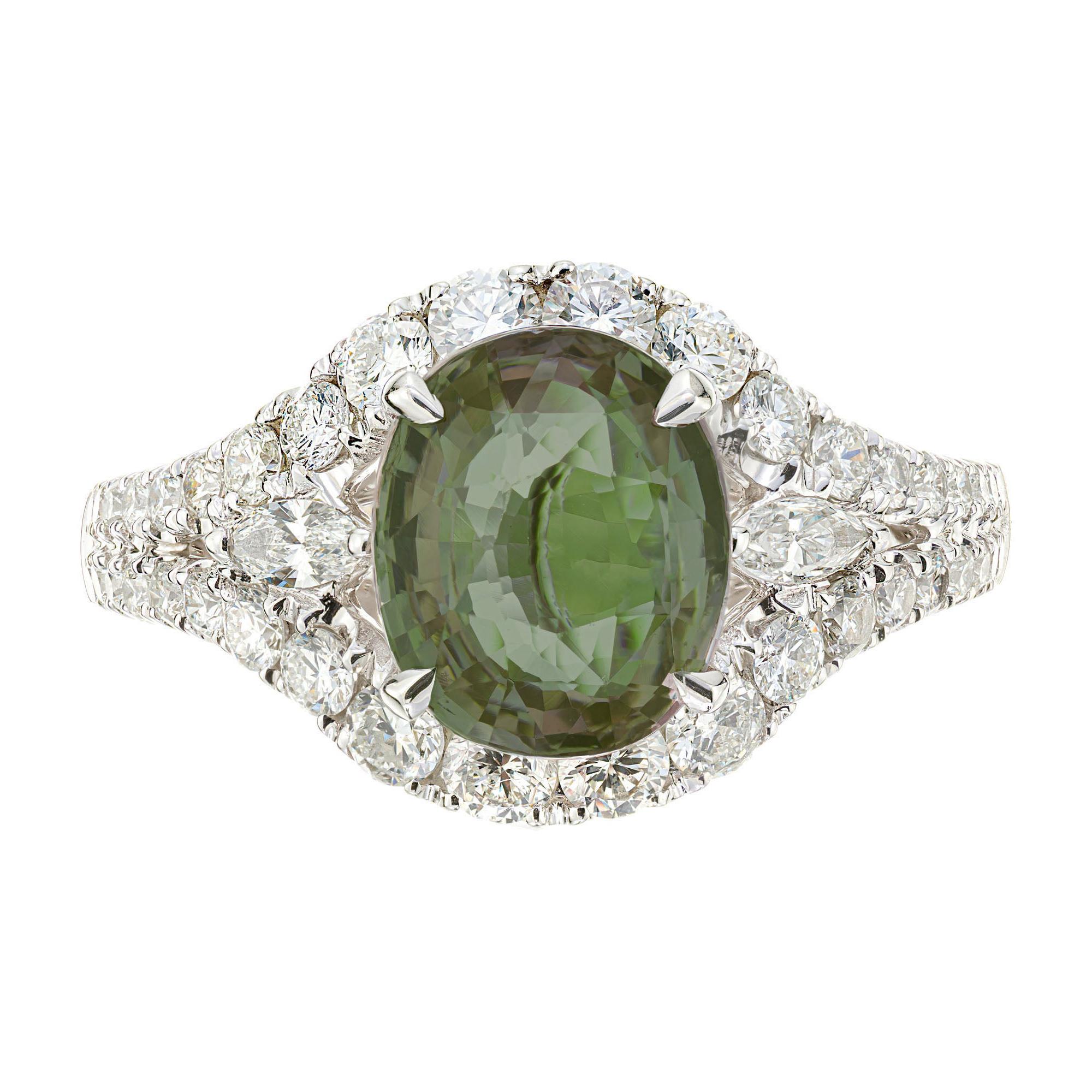 GIA Certified 3.00 Carat Alexandrite Diamond Halo Gold Engagement Ring