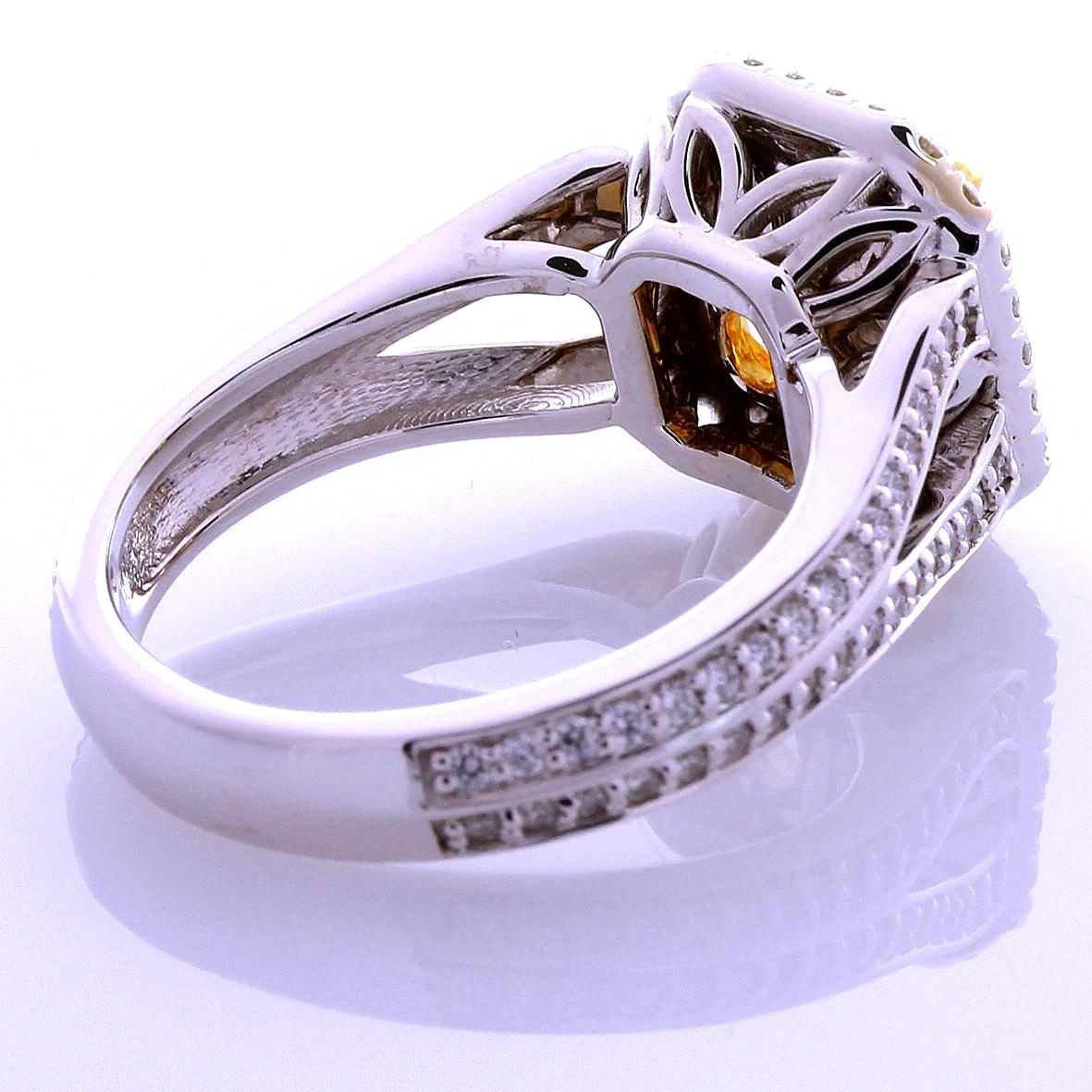 GIA Certified 3.00 Carat Asscher Cut Natural Fancy Yellow VVS2 18K Gold Ring For Sale 2