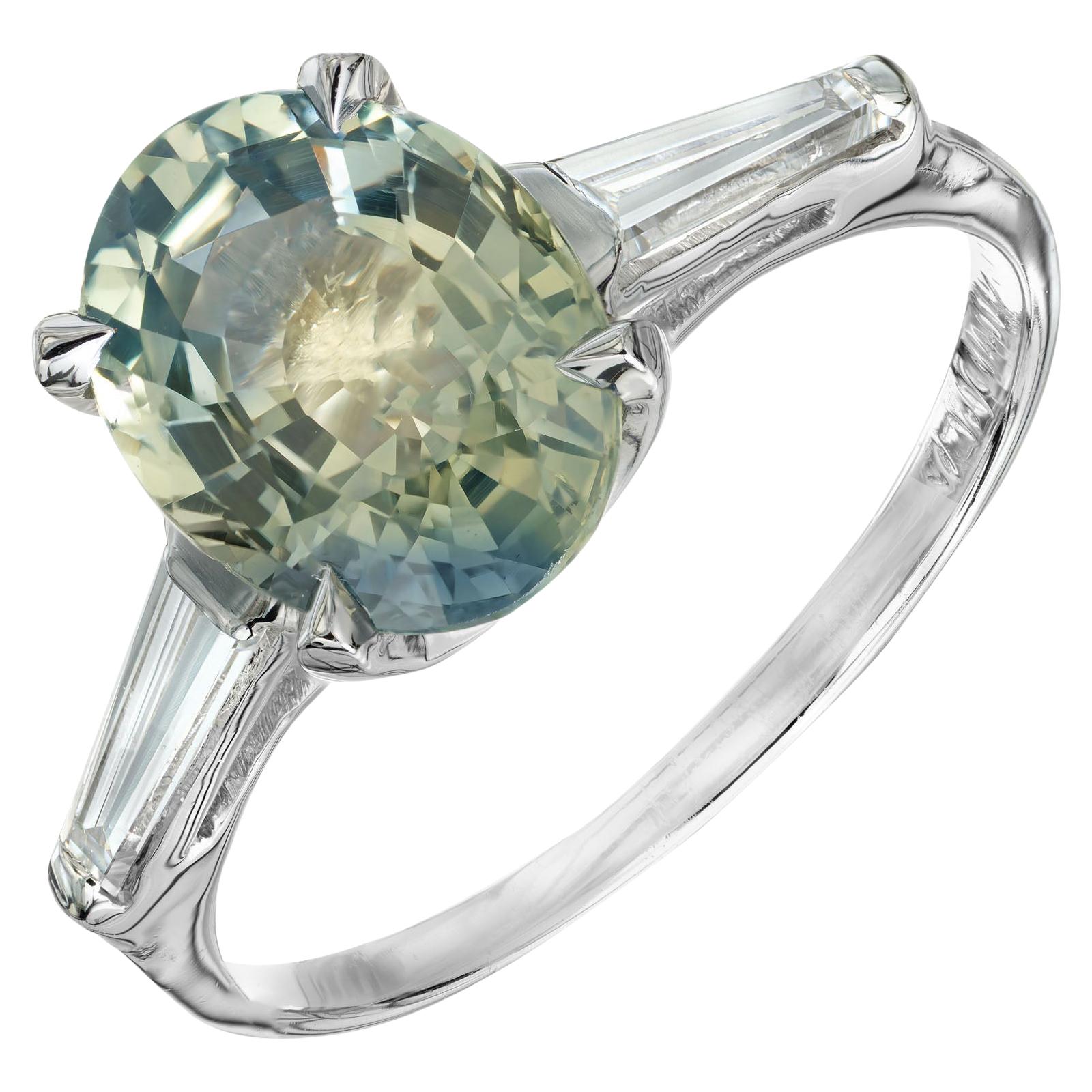 GIA Certified 3.00 Carat Blue Yellow Sapphire Diamond Engagement Ring