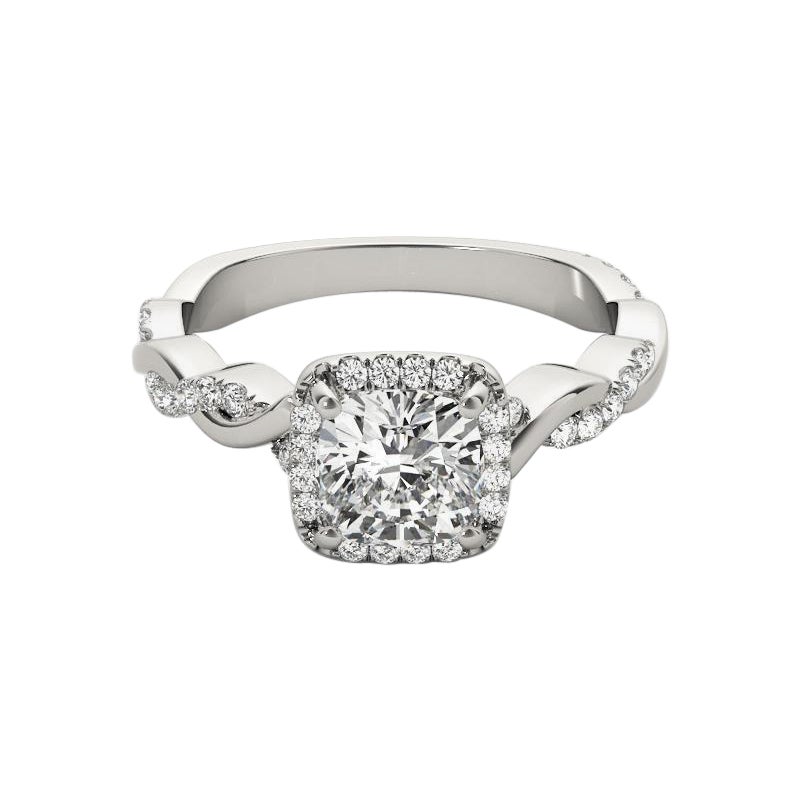 Anillo de diamantes con halo de cojín cuadrado y banda trenzada de 3,00 quilates con certificación GIA