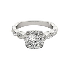 Anillo de diamantes con halo de cojín cuadrado y banda trenzada de 3,00 quilates con certificación GIA