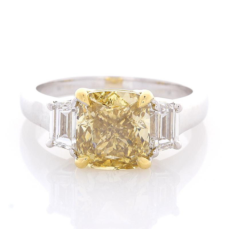 Women's GIA Certified 3.00 Carat Cushion Cut Diamond Two Tone Cocktail Ring In 18K Gold