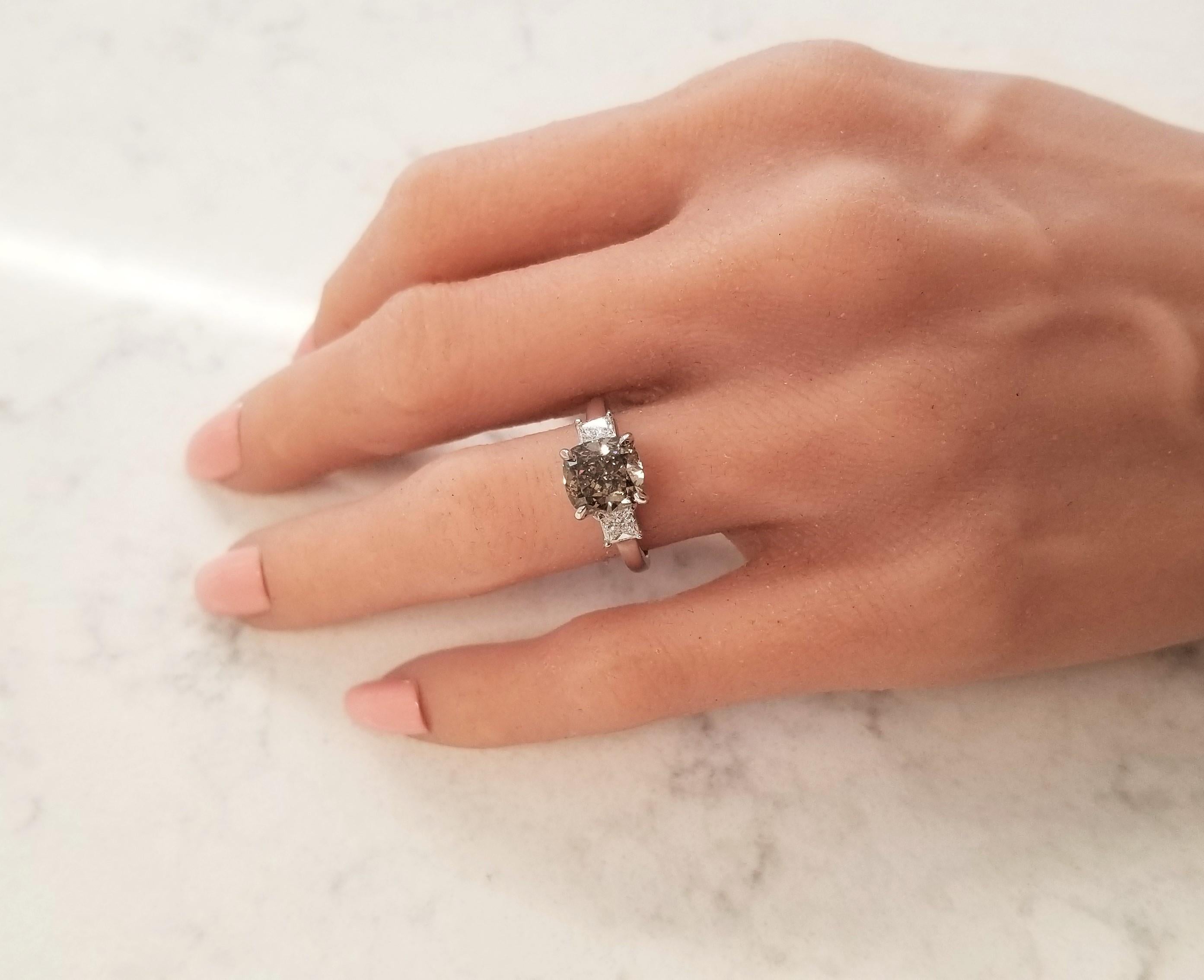 GIA Certified 3.00 Carat Cushion Cut Fancy Brown Diamond Cocktail Ring In New Condition In Chicago, IL