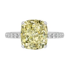 GIA Certified 3.00 Carat Cushion Cut Yellow Diamond Ring