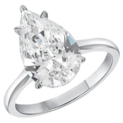 GIA Certified 3.00 Carat D Color Flawless Pear Shape Diamond Ring in 18K Gold