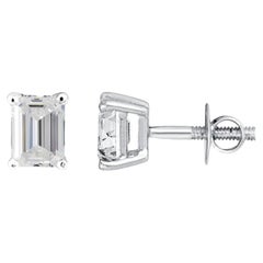 GIA Certified 3.00 Carat D VVS1 Emerald Cut Diamond Stud Earrings 18K White Gold
