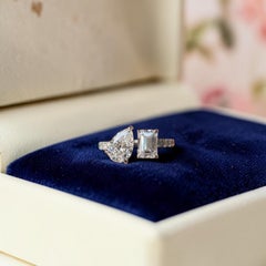 GIA Certified 3.00 Carat D VVS1 Emerald & Pear Toi Et Moi Ring in 18K White Gold