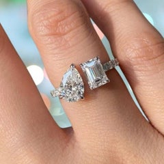 GIA Certified 3.00 Carat D VVS1 Emerald & Pear Toi Et Moi Ring in 18K White Gold