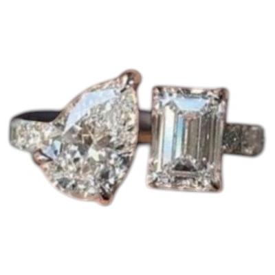 GIA Certified 3.00 Carat D VVS1 Emerald & Pear Toi Et Moi Ring in 18K White Gold